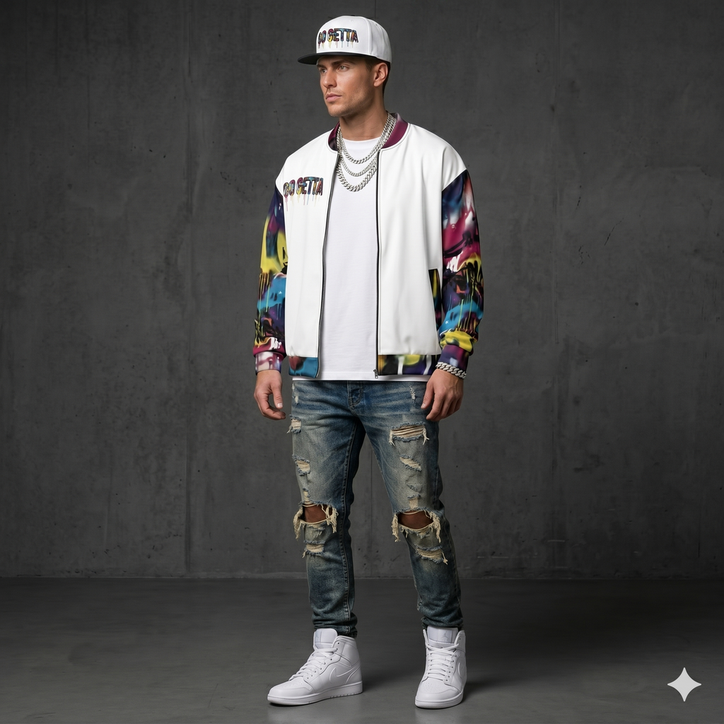 GO GETTA Graffiti Drip Bomber Jacket Unisex – Winning Bread